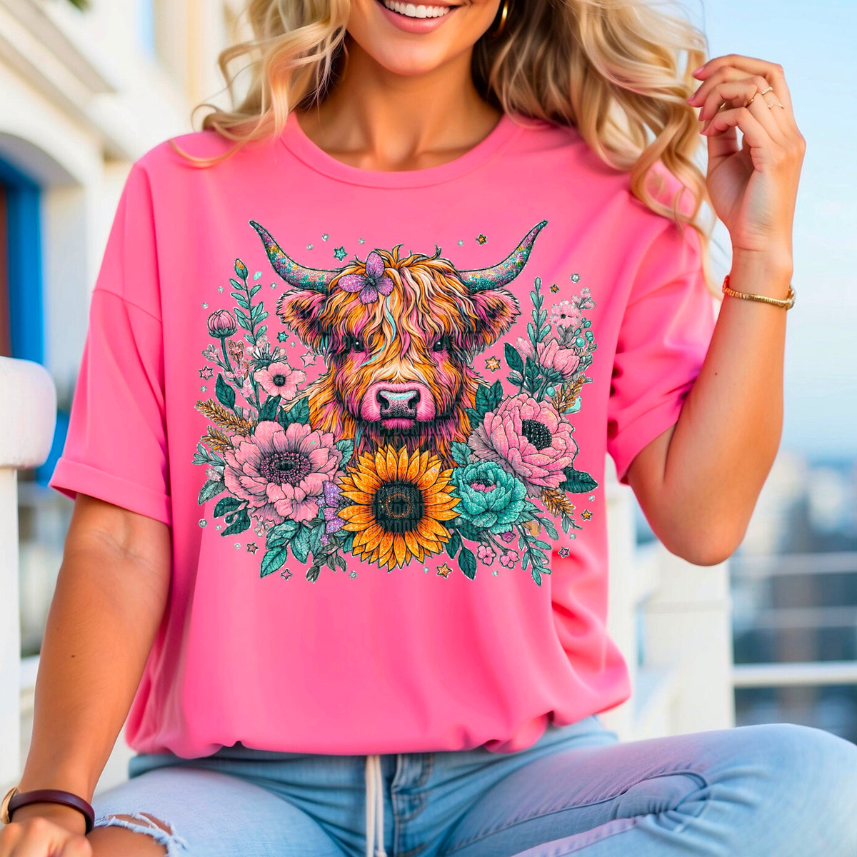 Glittery cow with sunflowers (SDD) 32840 DTF transfer
