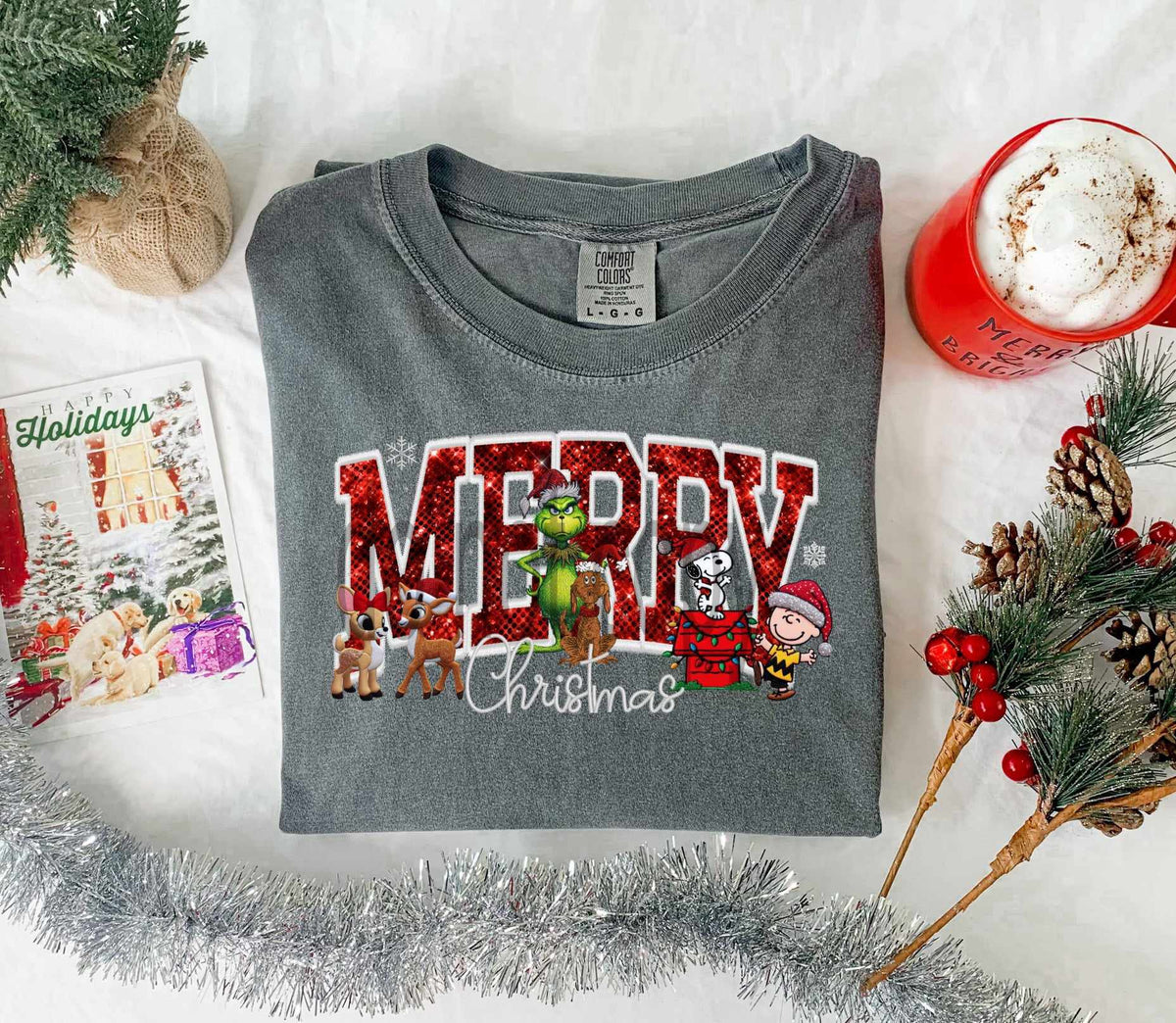 Merry Christmas red sequin Christmas characters 65305 DTF transfer