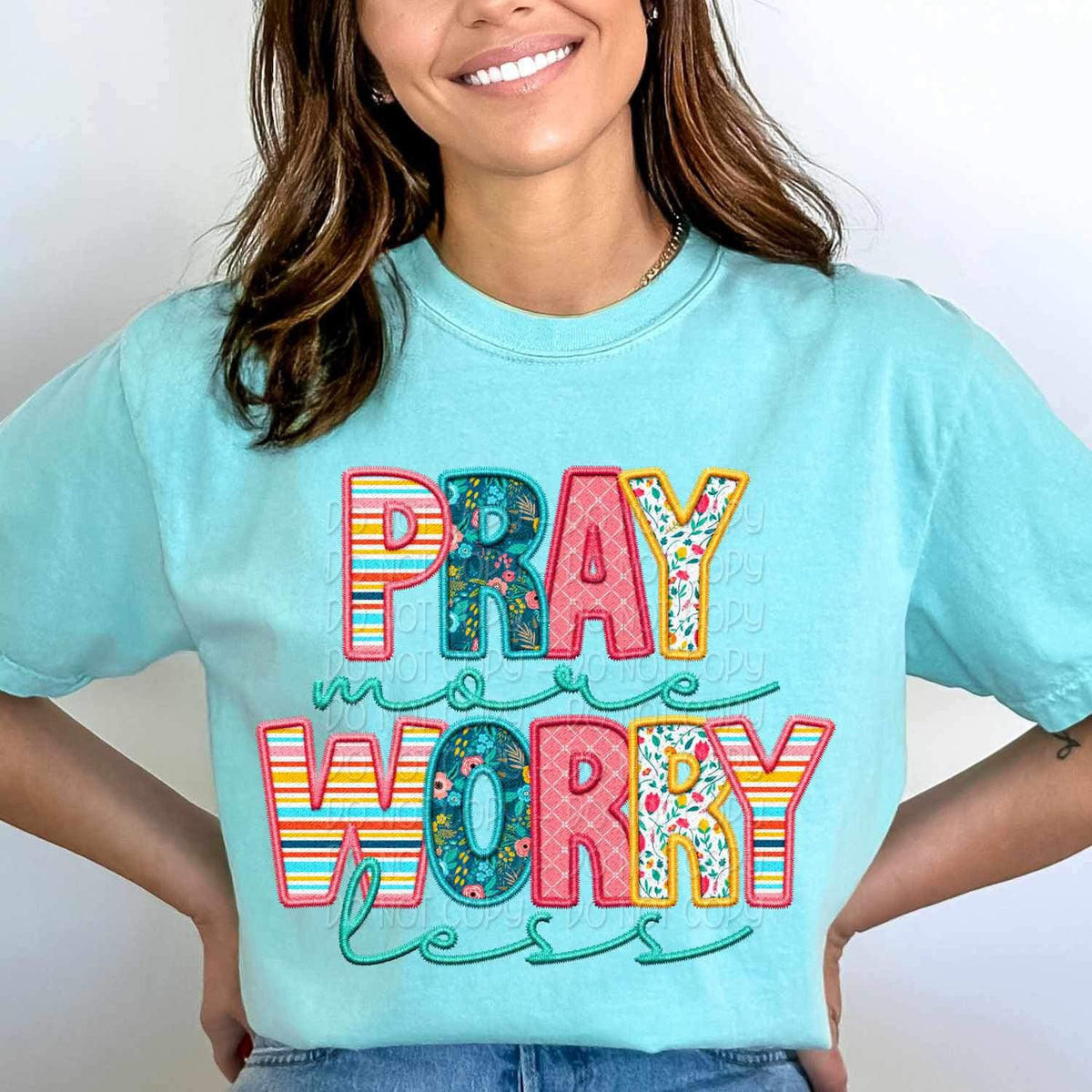 Pray more worry less spring patterned 23794 DTF transfer