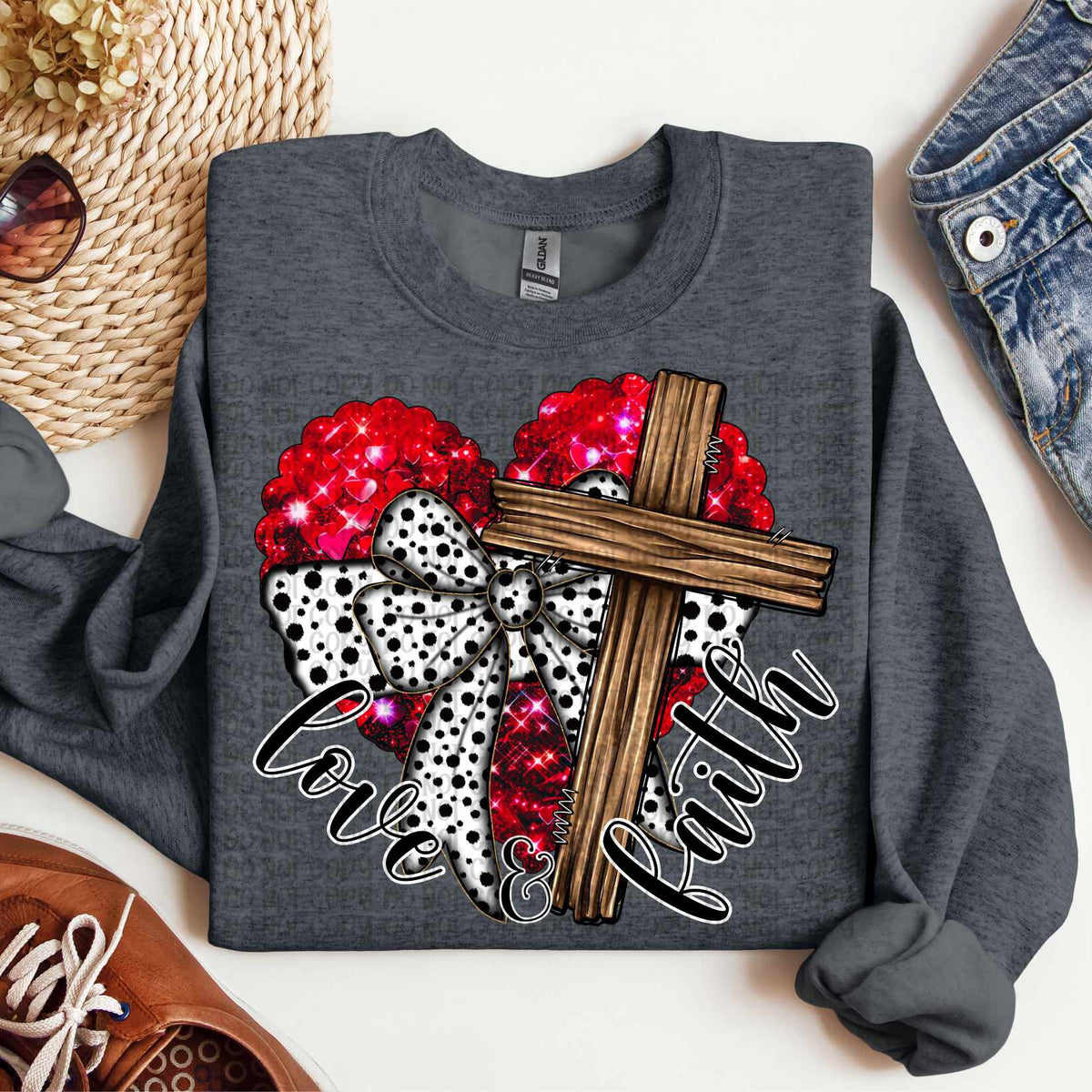 Love & faith red heart (VP) 82384 DTF transfer