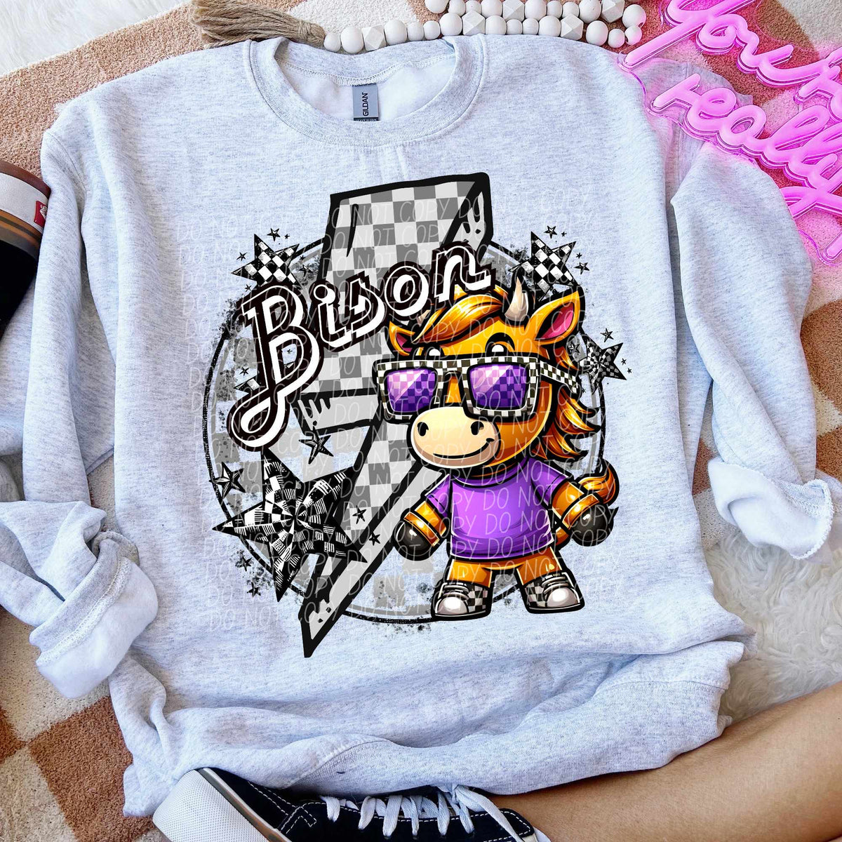 Bison purple shirt lightning bolt (CITY) 52478 DTF transfer