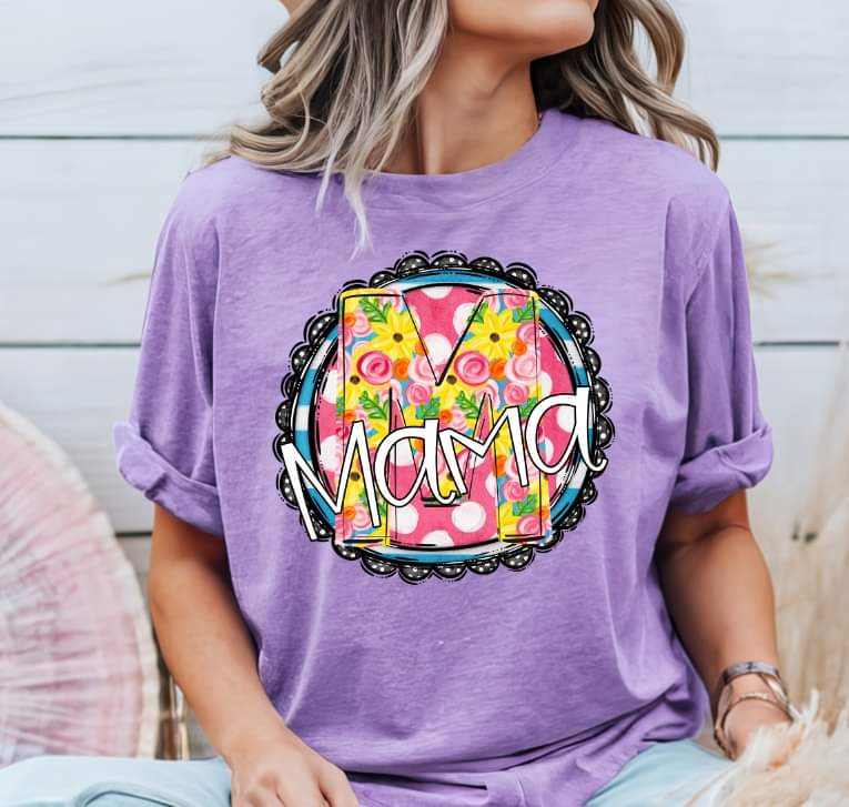 Mama circle with yellow and pink floral font (S&G) 32868 DTF transferh t