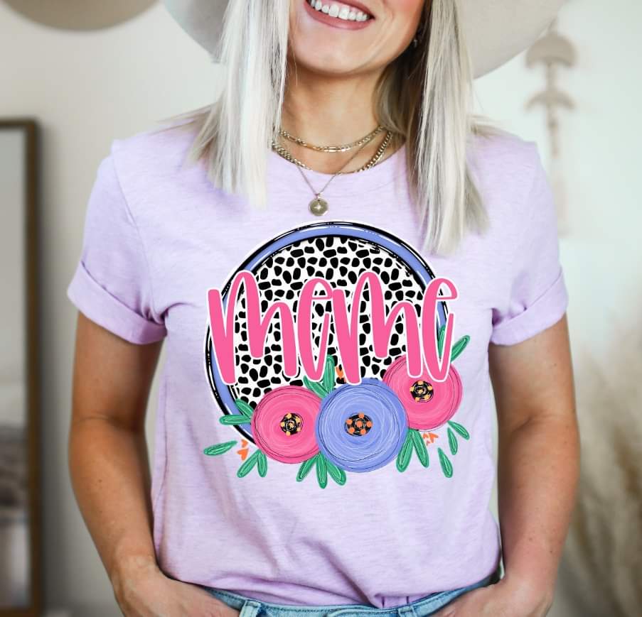 Meme circle polka dots background with flowers (S&G) 32866 DTF transfer