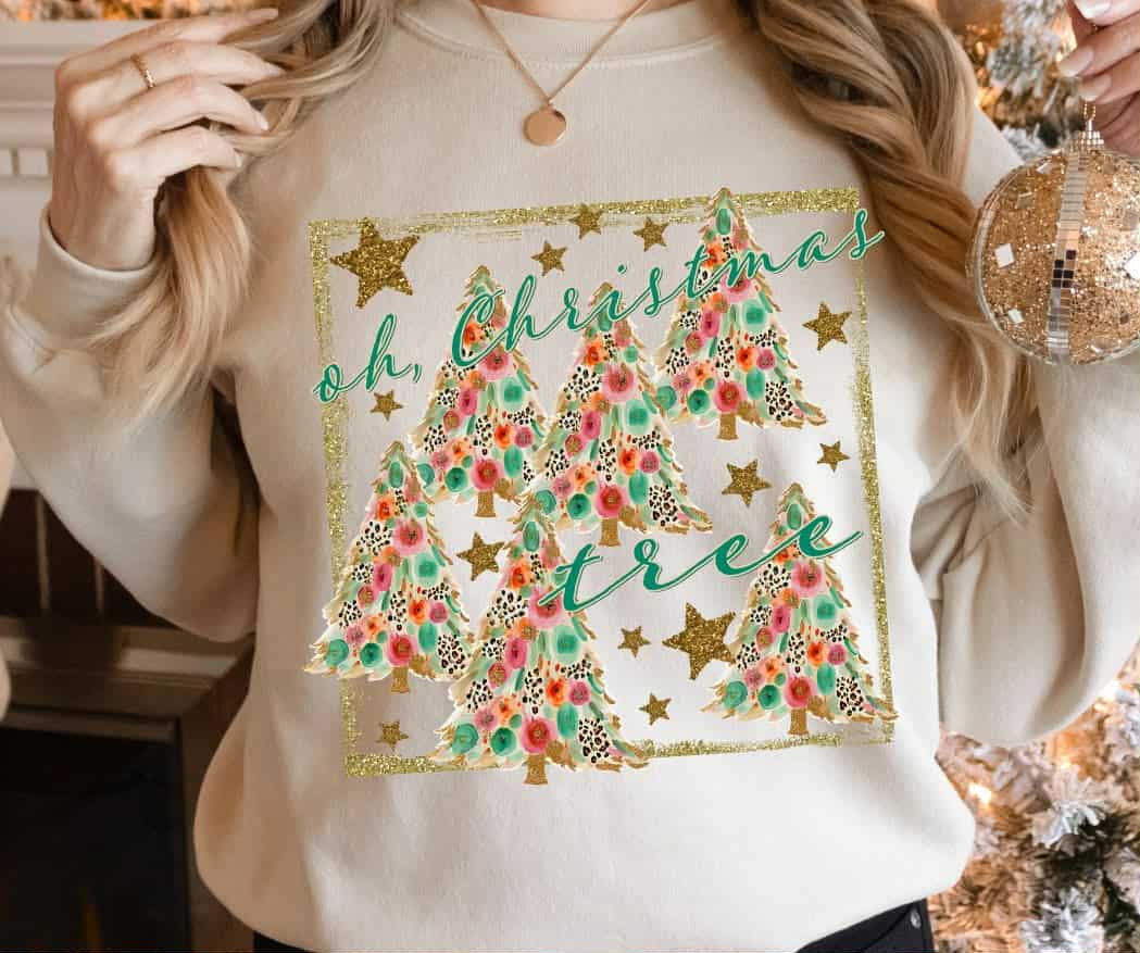 Oh Christmas Tree glitter frame S&G DTF transfer