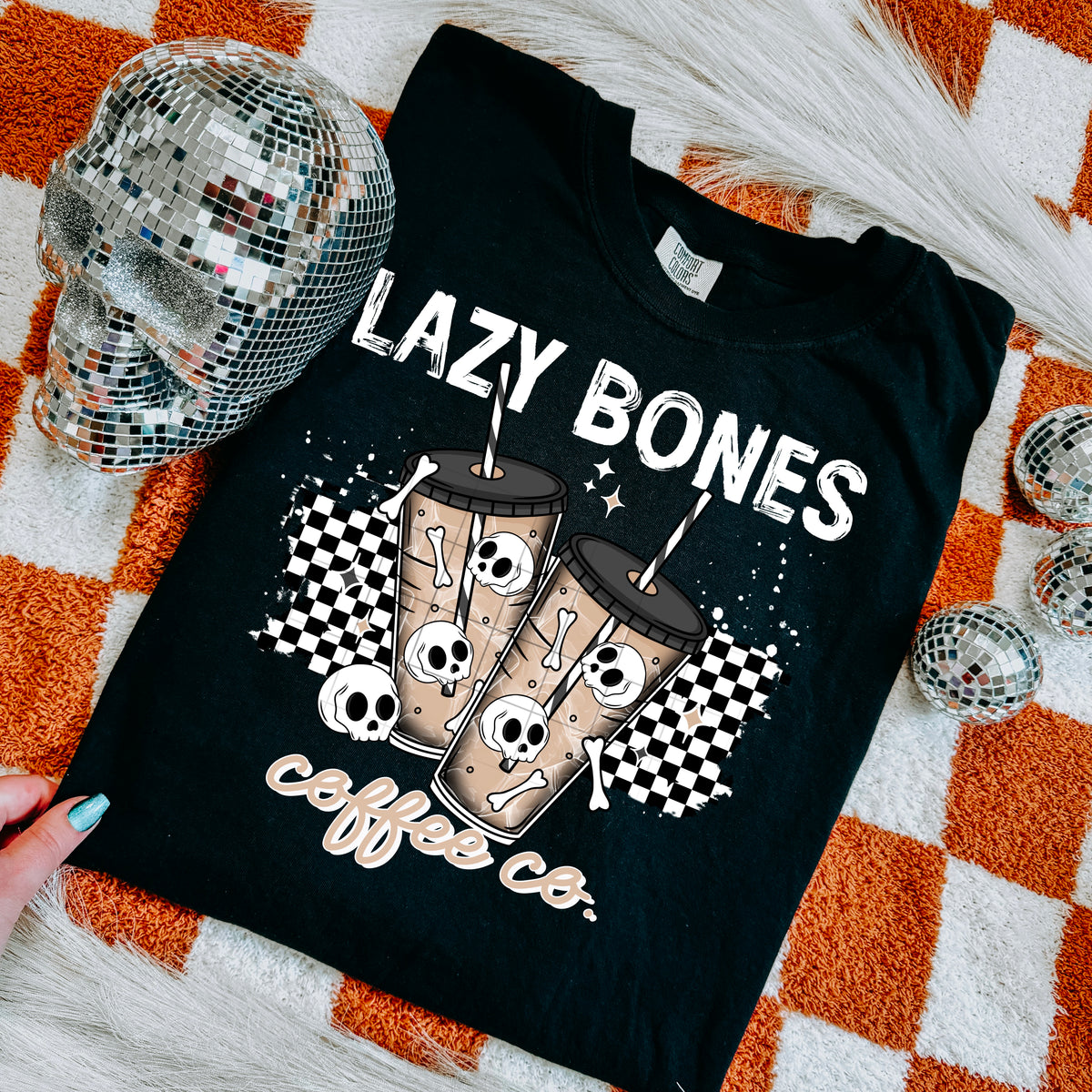 Lazy Bones Coffee Co WHITE words CSC DTF transfer
