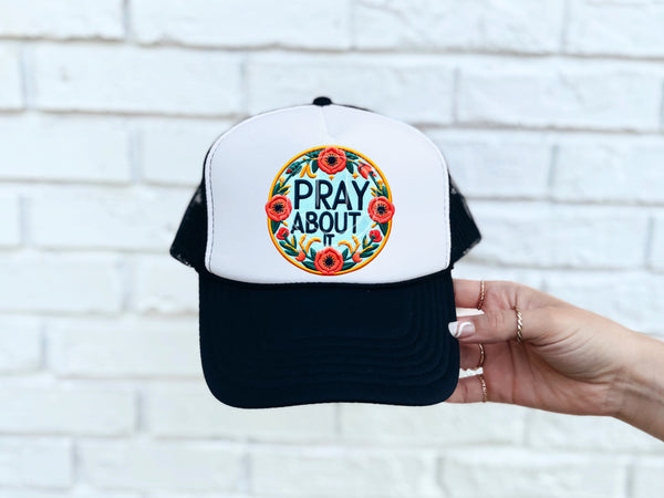 Pray about it floral circle hat patch 32957 DTF transfera