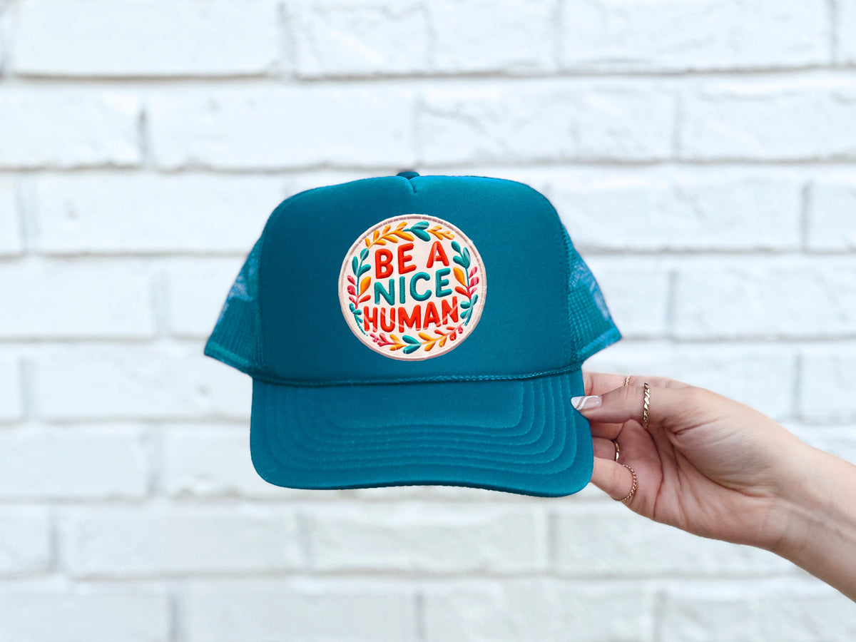 Be a nice human circle hat patch 32954 DTF transfer