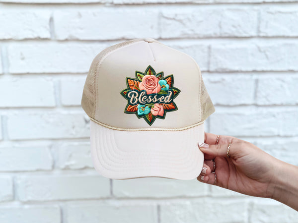 Blessed pink and blue flowers hat patch 32953 DTF transfer
