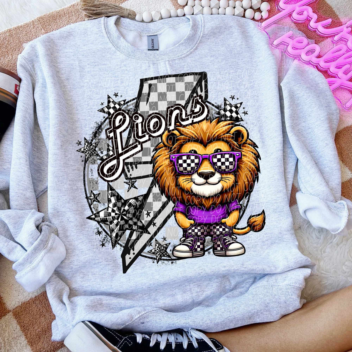 Lions purple shirt lightning bolt (CITY) 52428 DTF transfer