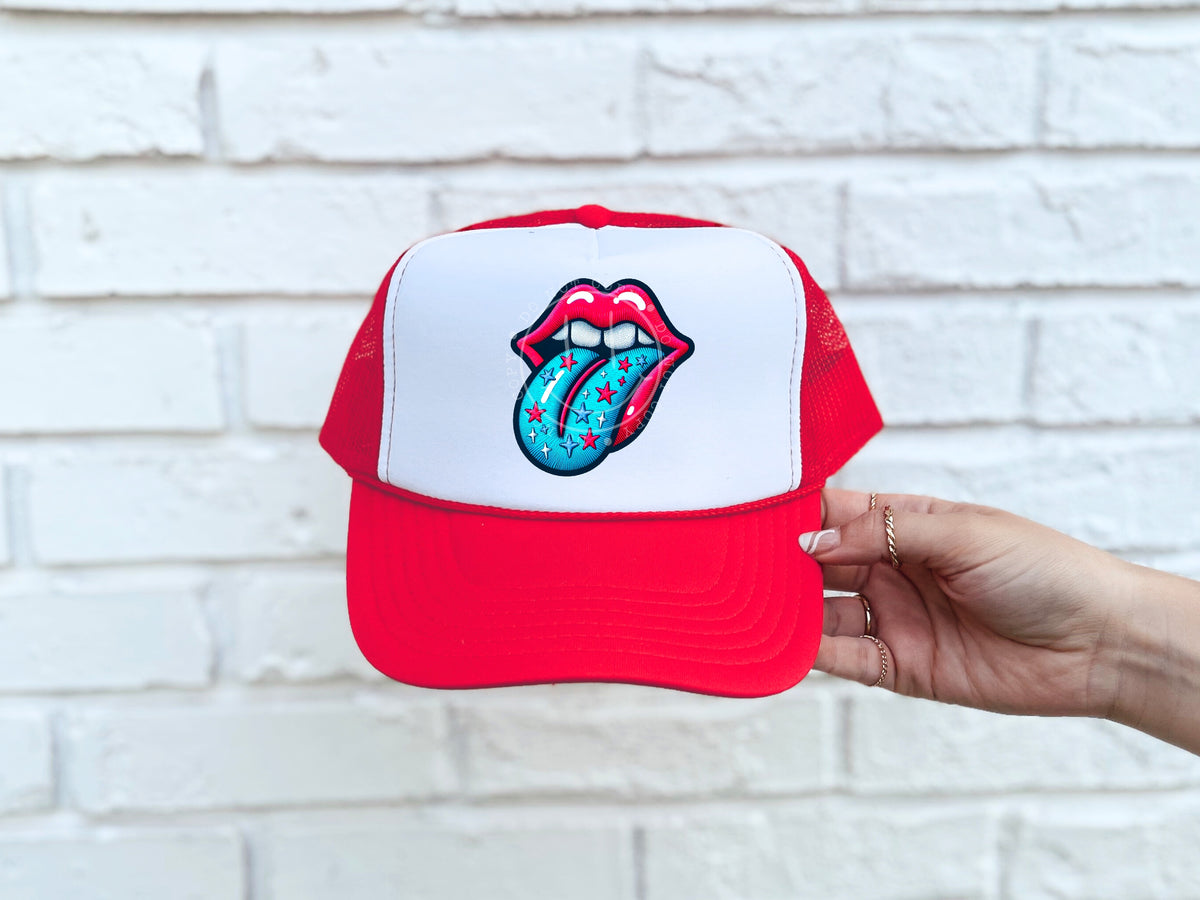 Blue tongue with stars hat patch 32927 DTF transfer