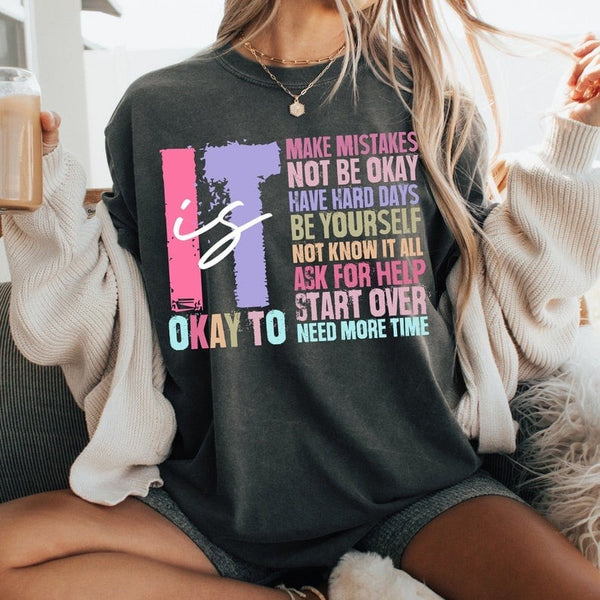 It is okay pink and purple WHITE FONT 52415 DTF transfer