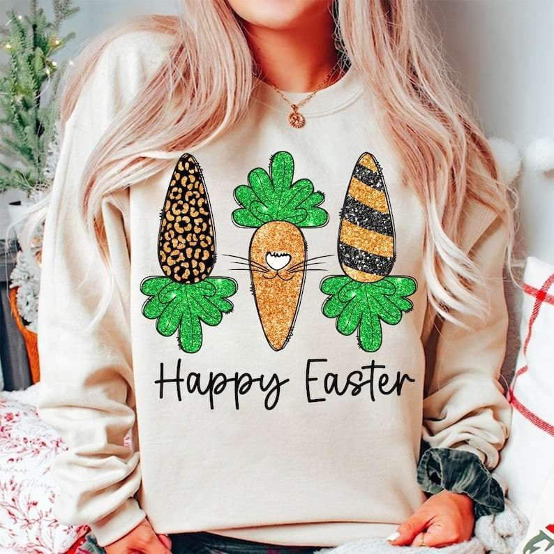 Happy easter glittery carrots 23888 DTF transfer