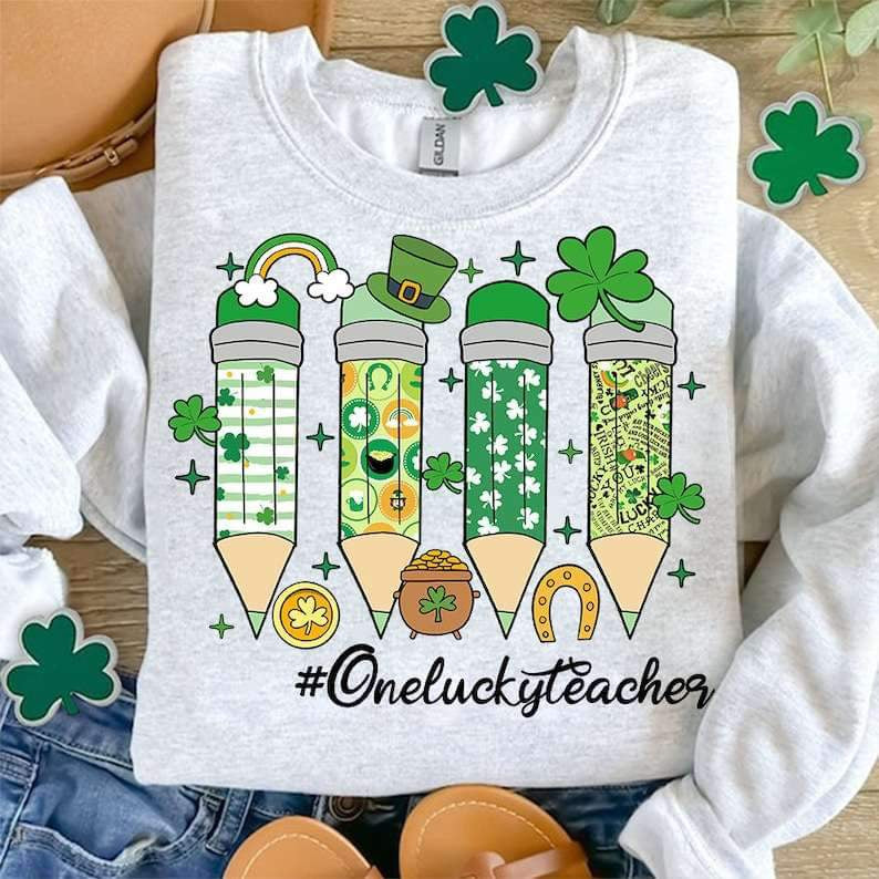 #oneluckyteacher St patricks pencils 23912 DTF transfer