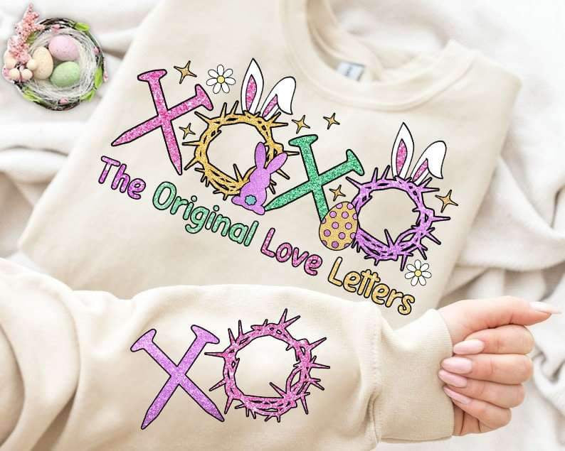 The original love letters easter nails and crown FRONT 23878 DTF transfer