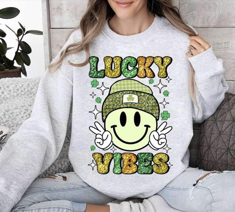 Lucky vibes smiley glitter font 23908 DTF transfer