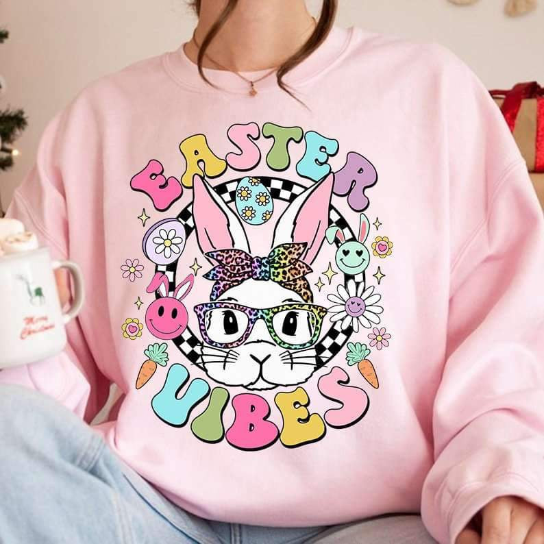 Easter vibes colorful font with bunny 23868 DTF transfer