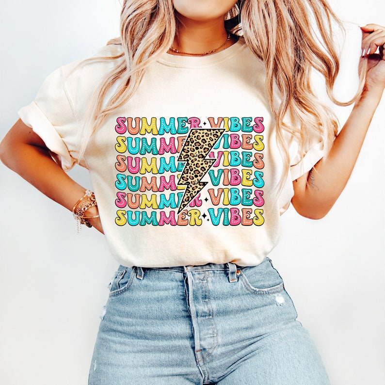 Summer vibes stacked with leopard lightning bolt 32997 DTF transfer