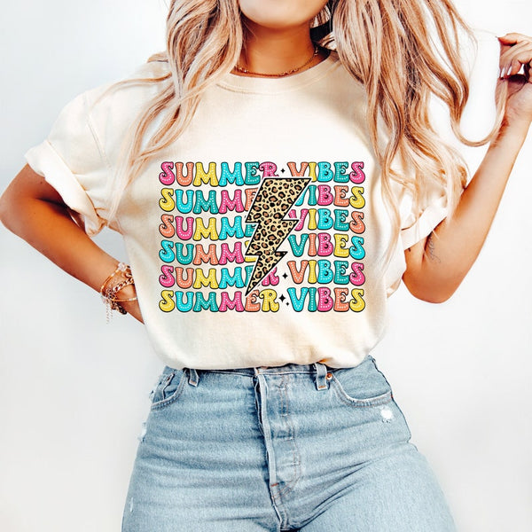 Summer vibes stacked with leopard lightning bolt 32997 DTF transfer