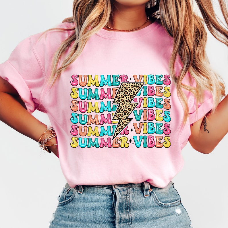 Summer vibes stacked with leopard lightning bolt 32997 DTF transfer