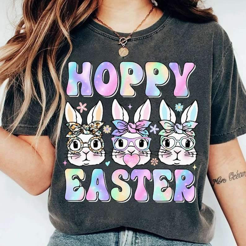 Hoppy easter tie dye 23858 DTF transfer