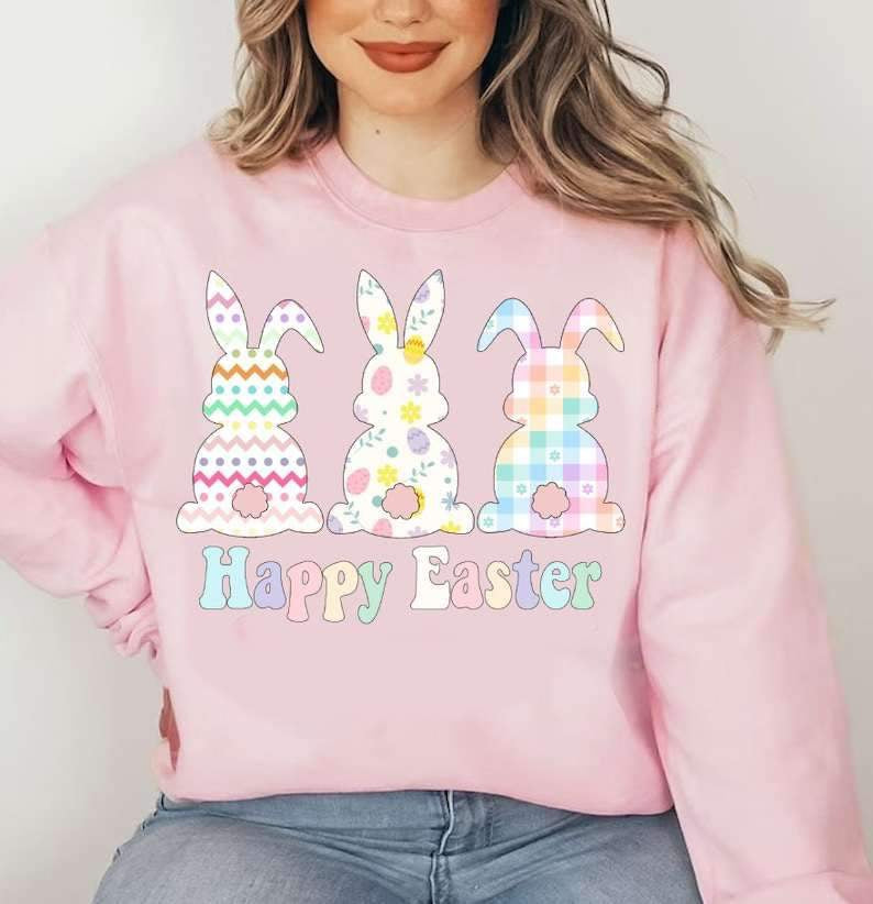 Happy easter patterned bunnies 23857 DTF transfer