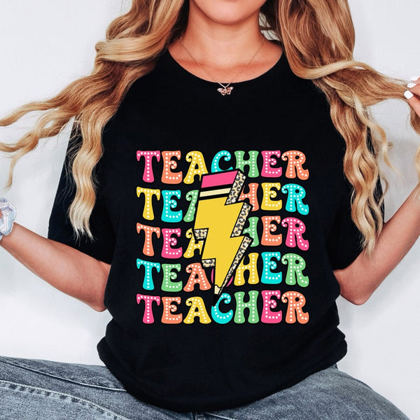 Teacher stacked pencil lightning bolt 33026 DTF transfer