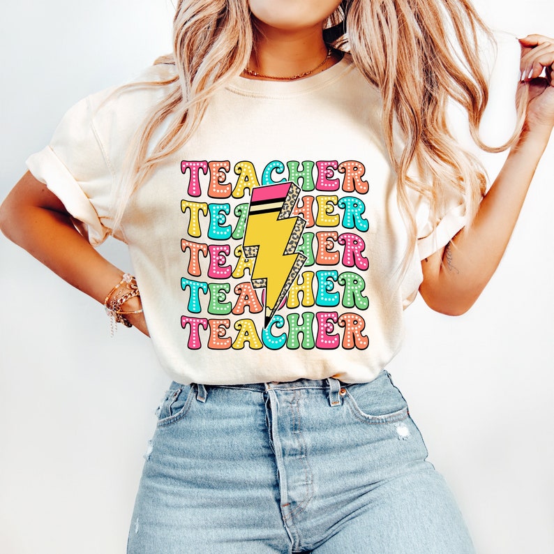 Teacher stacked pencil lightning bolt 33026 DTF transfer