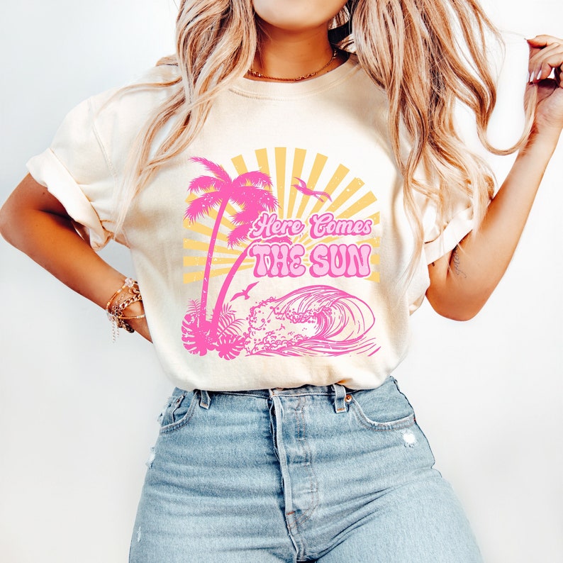 Here comes the sun pink palm tree 32994 DTF transfer