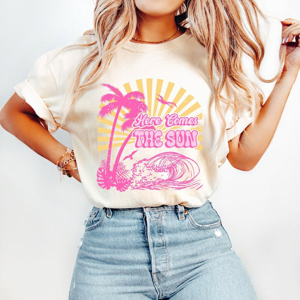 Here comes the sun pink palm tree 32994 DTF transfer