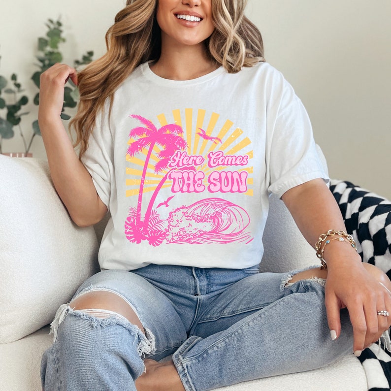 Here comes the sun pink palm tree 32994 DTF transfer