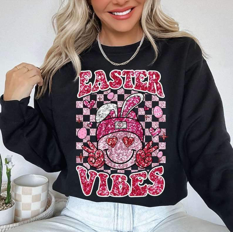 Easter vibes smiley pink 23850 DTF transfer