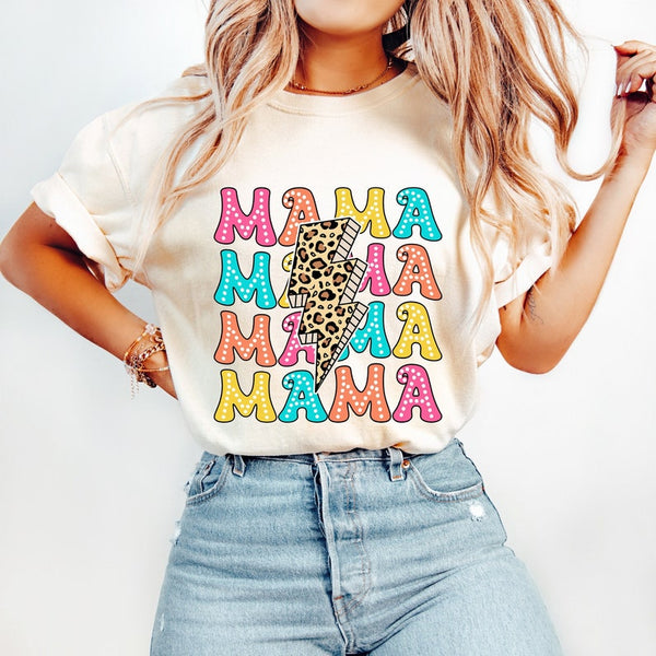 Mama stacked colorful leopard lightning bolt 33014 DTF transfer