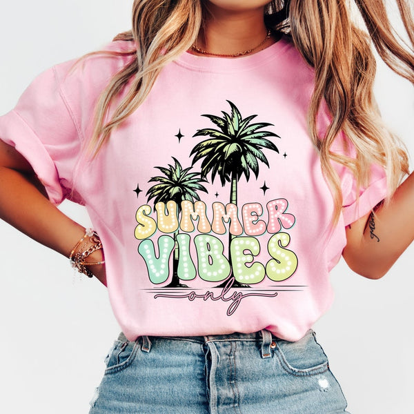 Summer vibes only pastel with palm tree 32992 DTF transfer