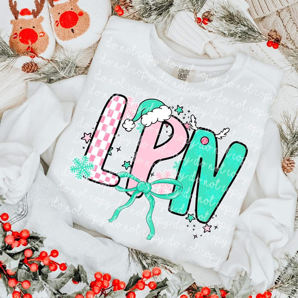 LPN Mint and Pink Christmas letters DTF transfer