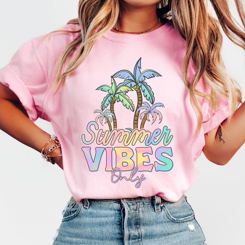 Summer vibes only watercolor and palm trees 32989 DTF transfer