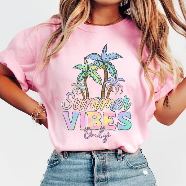 Summer vibes only watercolor and palm trees 32989 DTF transfer