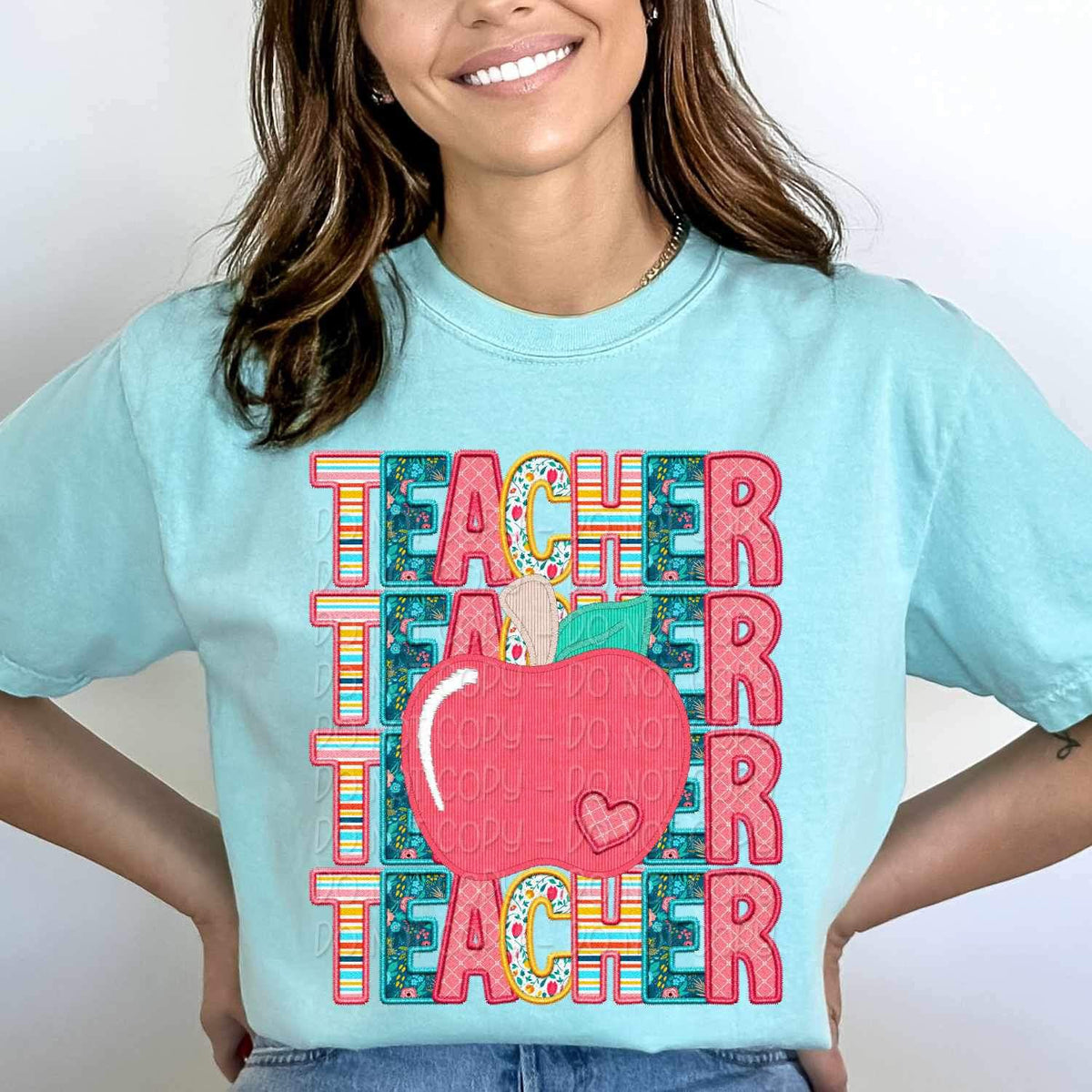 Teacher stacked with apple spring pattern 23975 DTF transfer