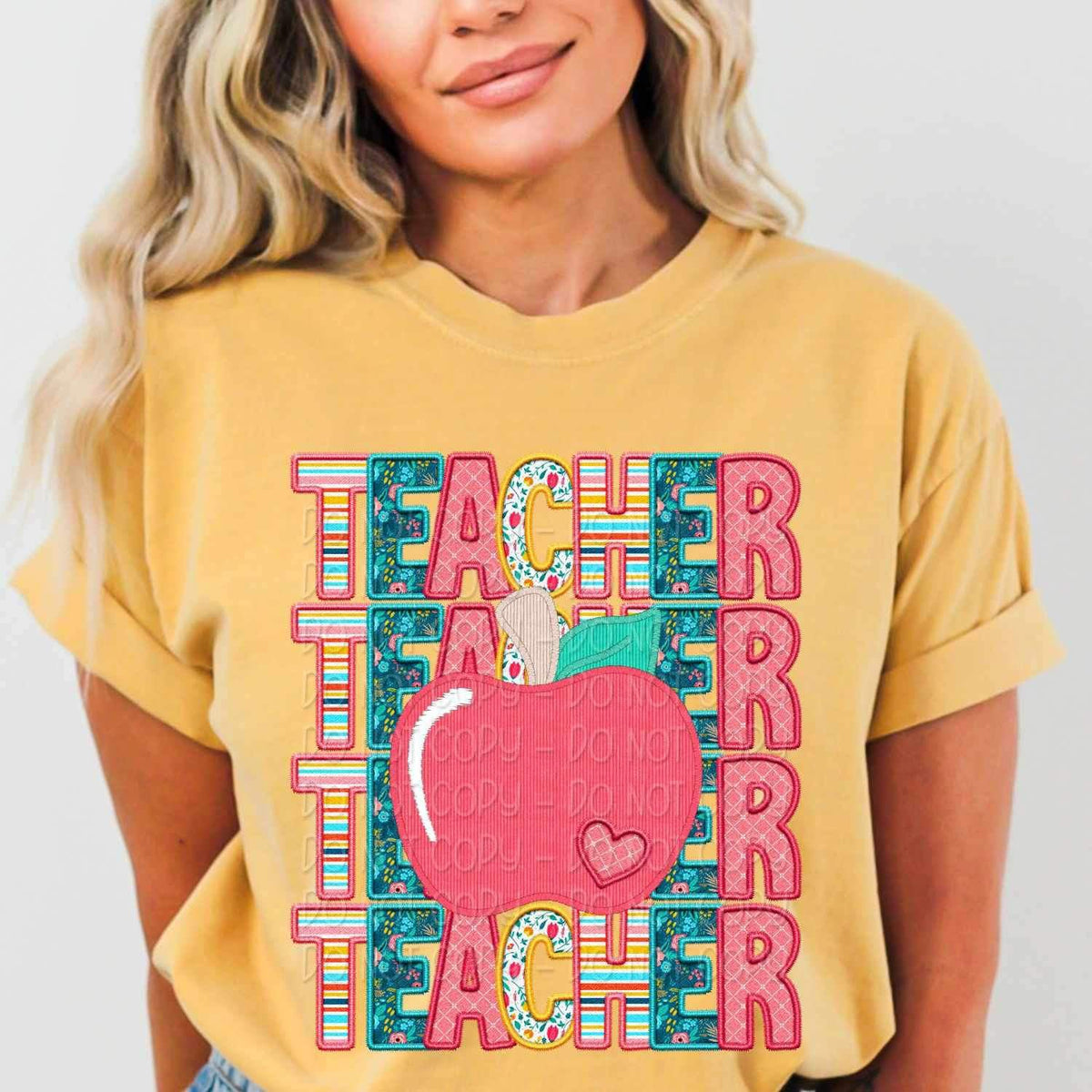 Teacher stacked with apple spring pattern 23975 DTF transfer