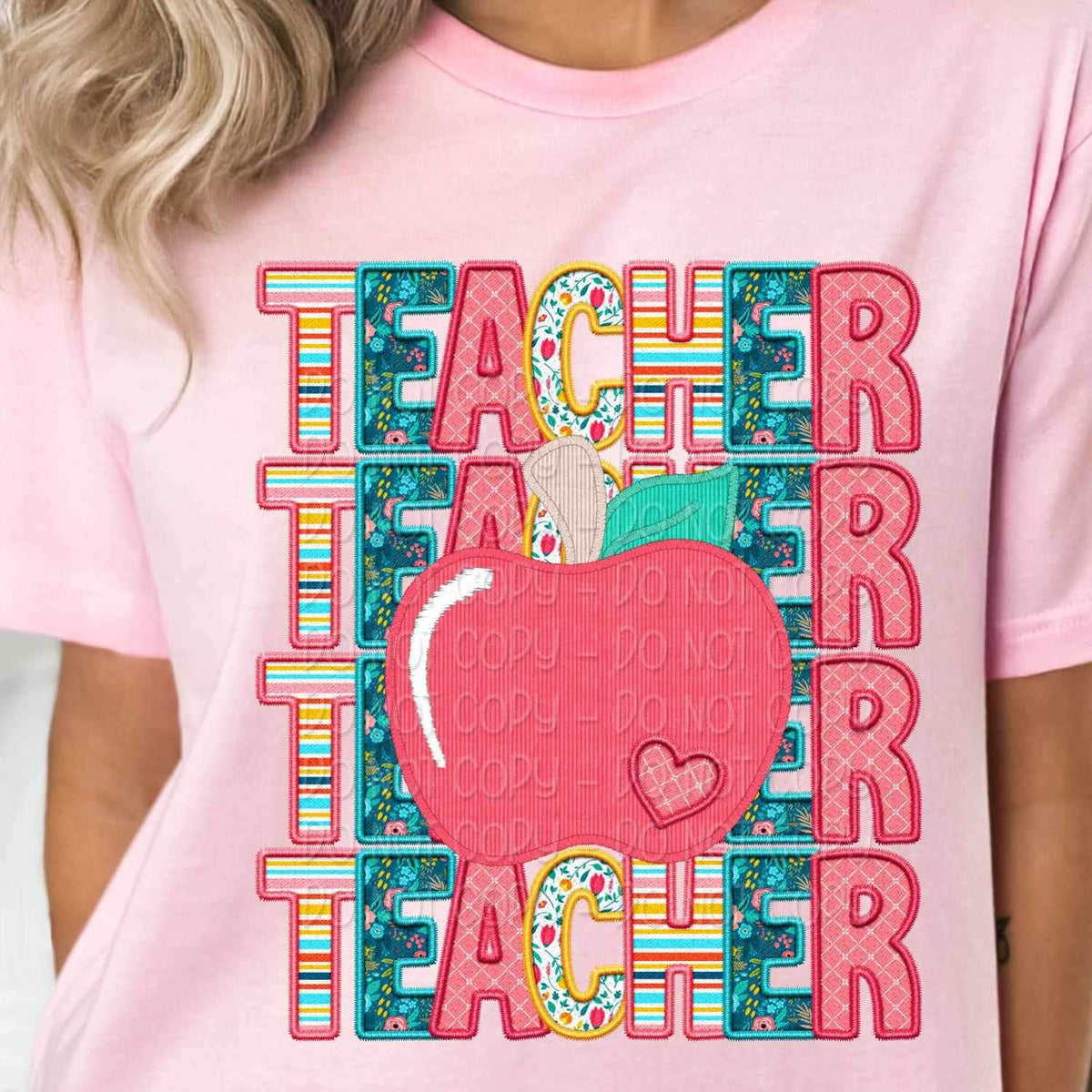 Teacher stacked with apple spring pattern 23975 DTF transfer