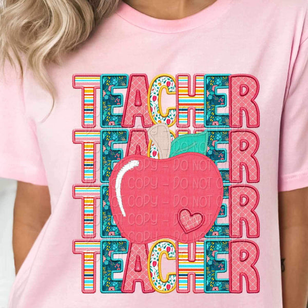 Teacher stacked with apple spring pattern 23975 DTF transfer