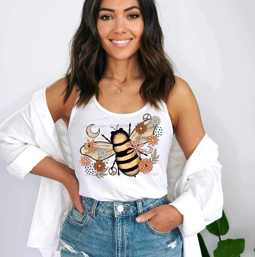 Bee with moon and flowers (CSC) 23979 DTF transfer
