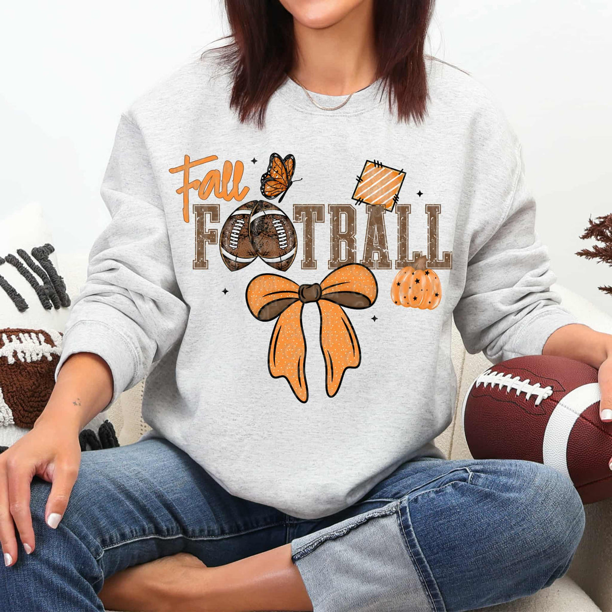Fall and Football with butterflies and bow  (Virgo) DTF transfer