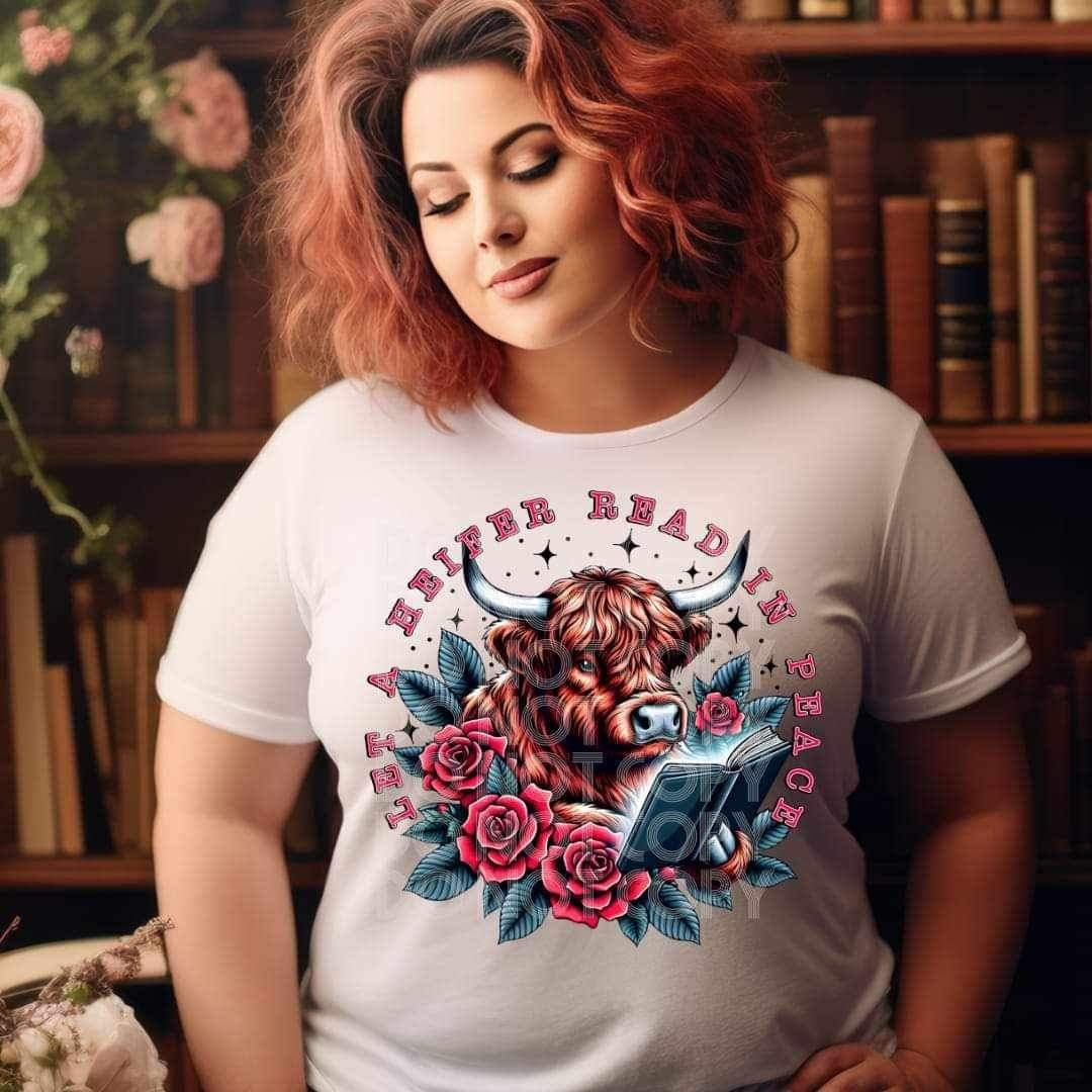 Let a heifer read in peace shaggy cow with book 24030 DTF transfer