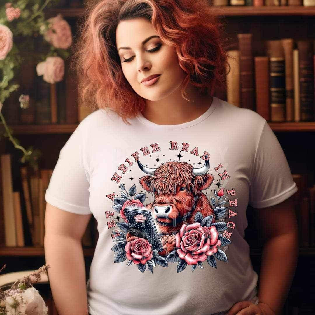 Let a heifer read in peace shaggy cow with kindle 24029 DTF transfer