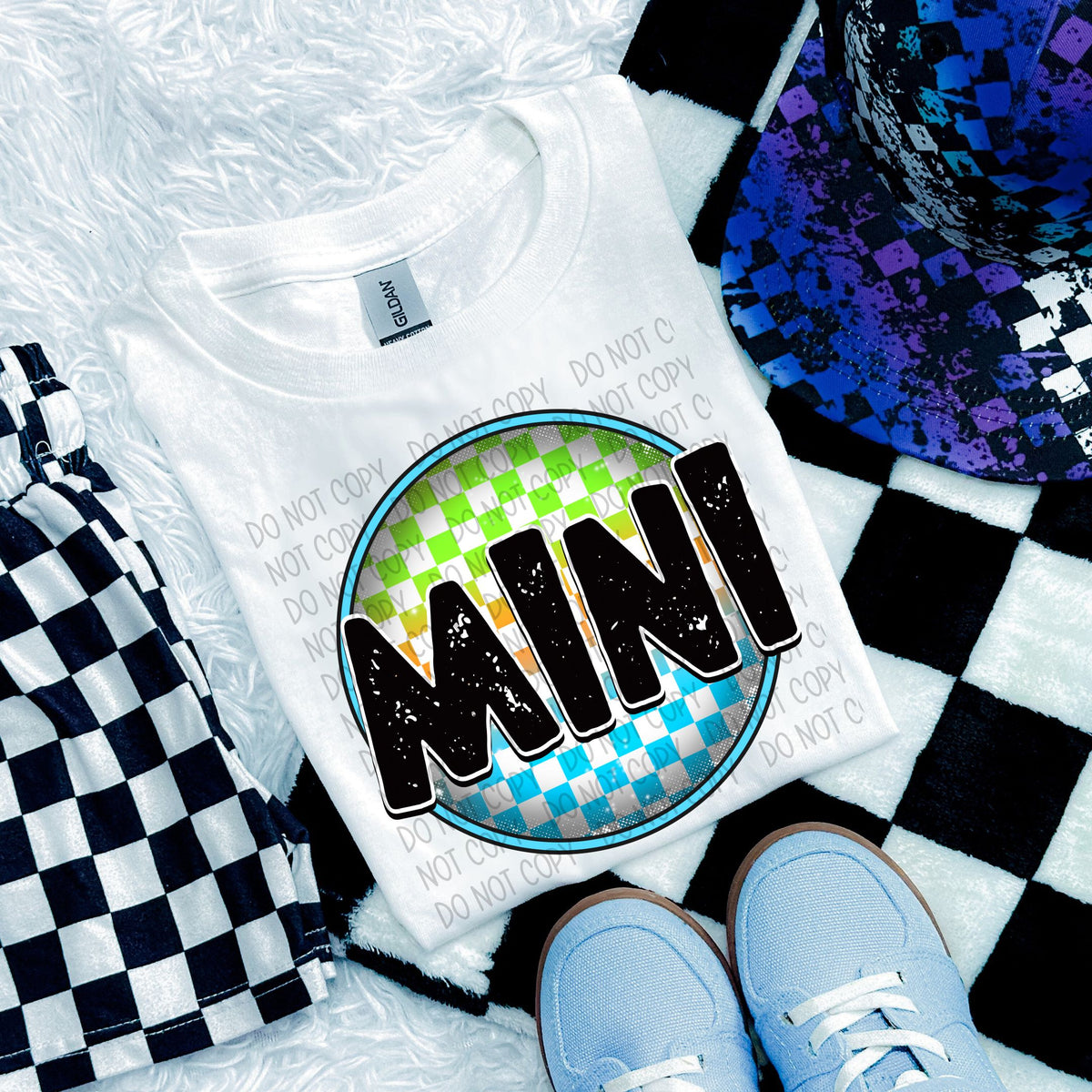 Mini green orange blue checkered (SWD) 33093 DTF transfer