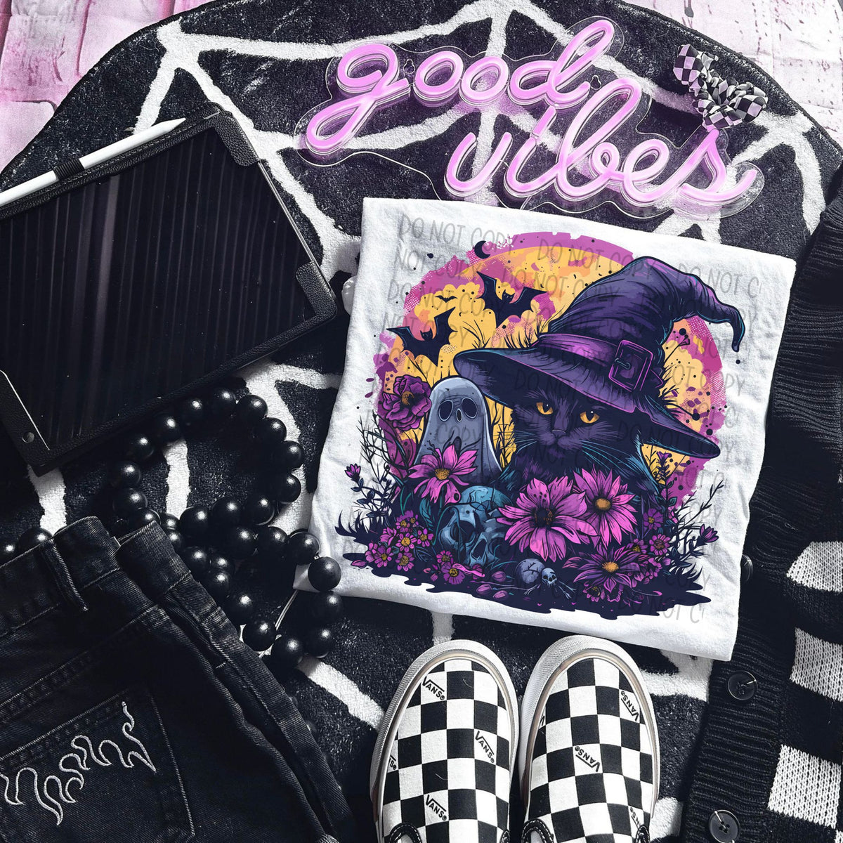 Witch cat with ghost circle (SWD) 33081 DTF transfer