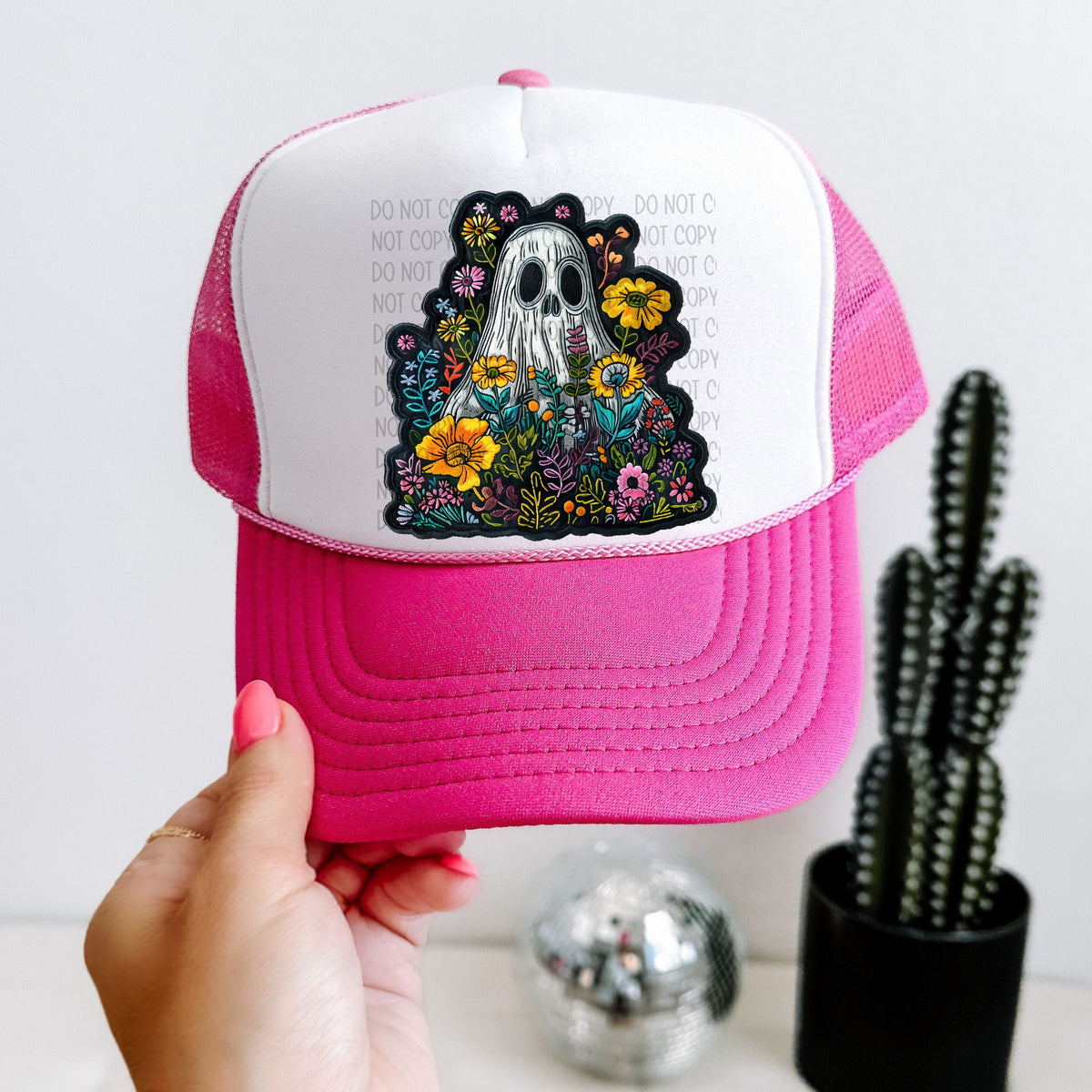 Ghost with colorful flowers hat patch (SWD) 33084 DTF transfer