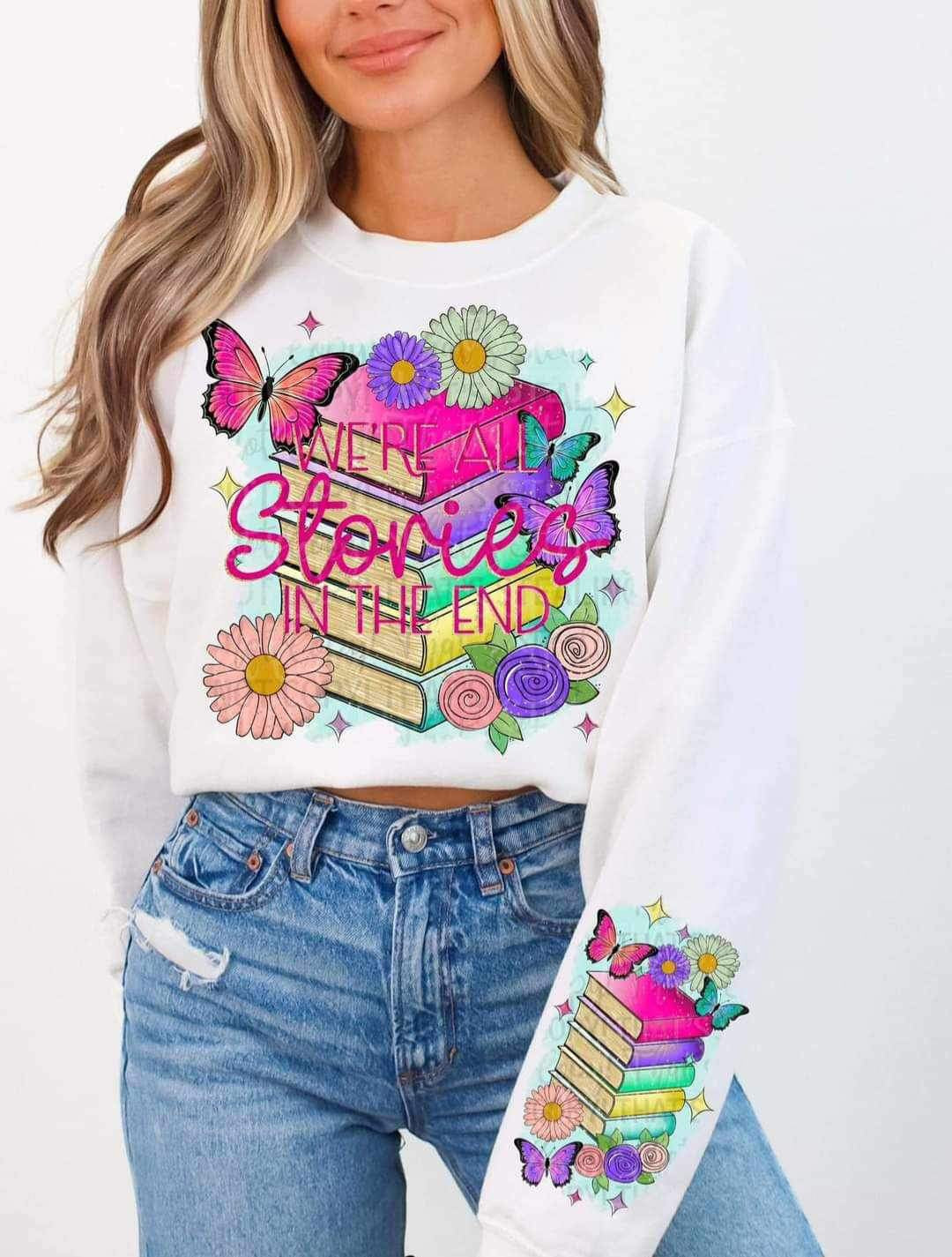 We’re all stories in the end colorful books and butterflies FRONT 24007 DTF transfer