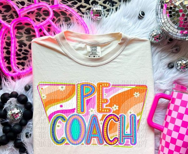 PE coach retro orange and pink background 33111 DTF transfer