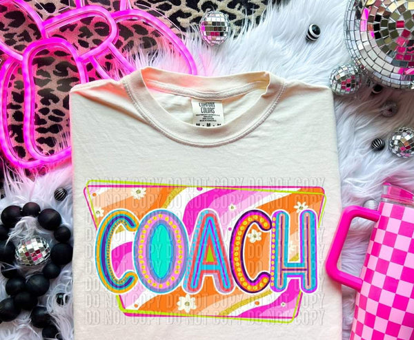 coach retro orange and pink background 33112 DTF transfer